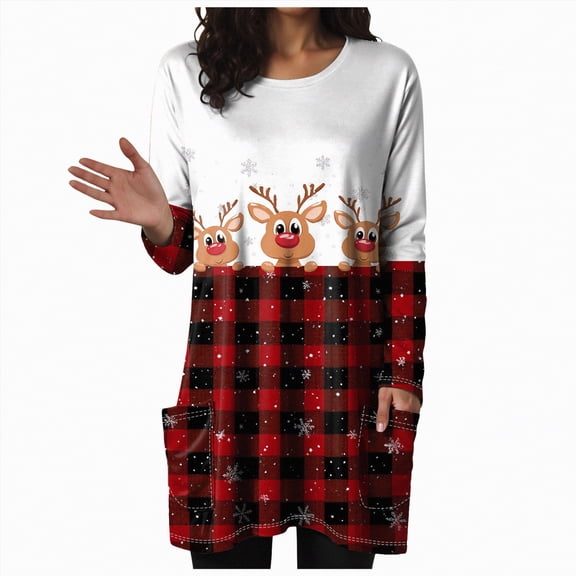 Duqingm Women Christmas Sweater Long Long Shirts for Women to Wear with Leggings Christmas Snowflake Printed Pullover Blouse O-Neck Long Sleeve Tunic Tops Wine,2XL