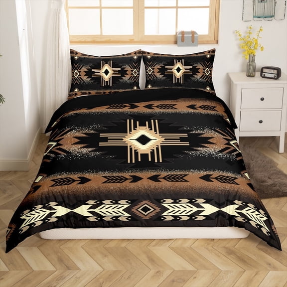 Erosebridal Boho Bohemian Comforter Cover Twin,Black Brown Bedding Twin Size,Microfiber Reversible Comforter Cover Twin,Aztec Decor,3-Piece(No Comforter)
