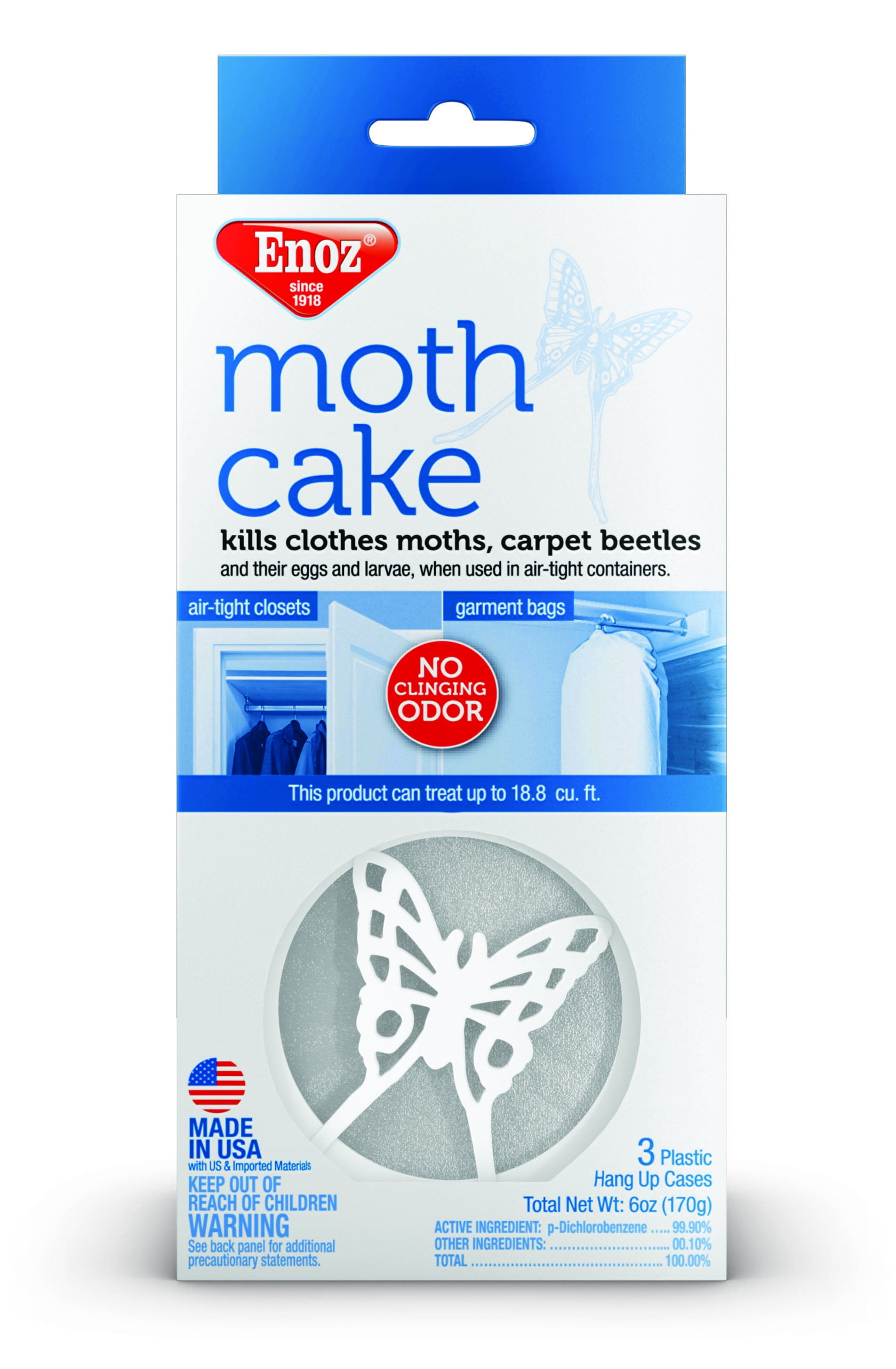 Enoz Moth Cakes, Kills Clothes Moths & Carpet Beetles, Plastic Hang Up