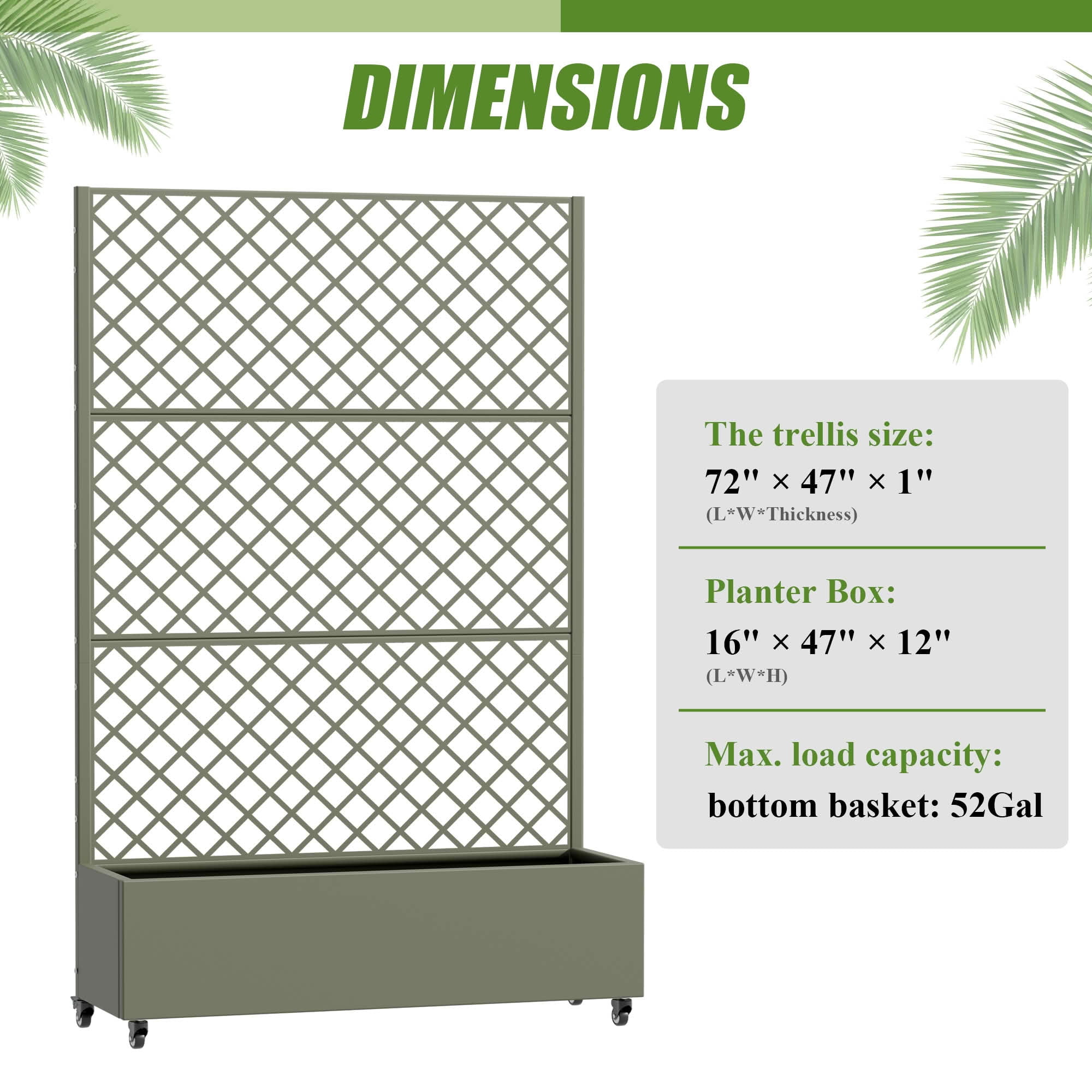 MAYEERTY 72X47" Metal Outdoor Olive Gray Privacy Screen with Planter Box for Backyard & Garden, 3 Piece Set