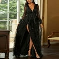 Simua Long Sleeve Prom Dresses 2024 Dress V Neck Sequin Ball Gowns for