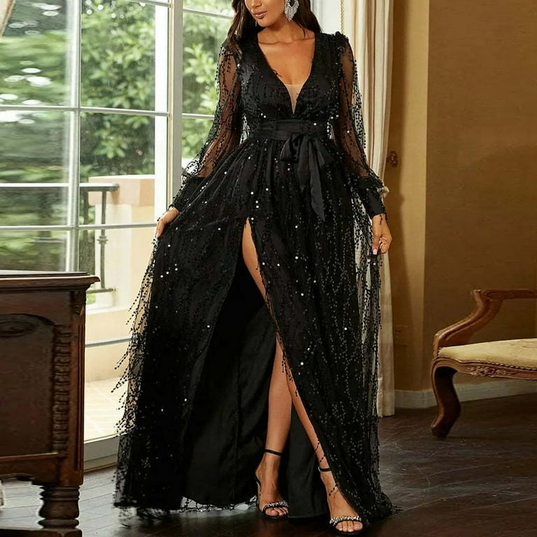 Black Long Sleeve Sequin Mesh Elegant Dress Black Long Sleeve Sequin Mesh Elegant Dress