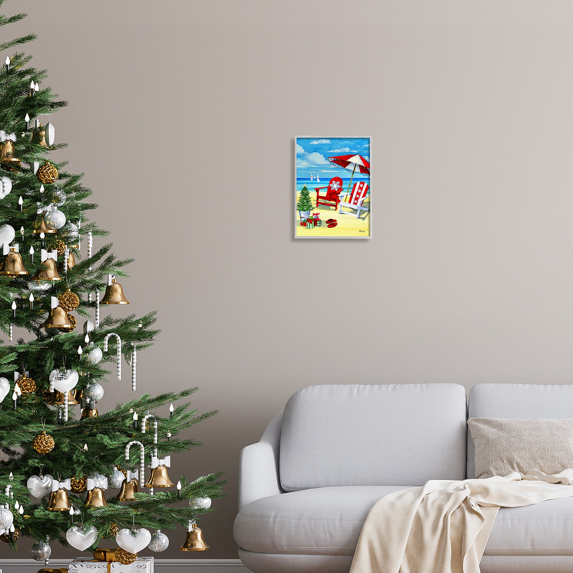 Stupell Industries Holiday Beach Scenery Holiday Painting Gray Framed Art Print Wall Art, 11 x 14