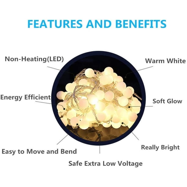 Guirnalda de luces LED con control remoto inalámbrico RF, 32.8 pies, 100 luces LED impermeables para uso en interiores y exteriores, regulable, extensible (blanco cálido) Xemadio HMHZ733