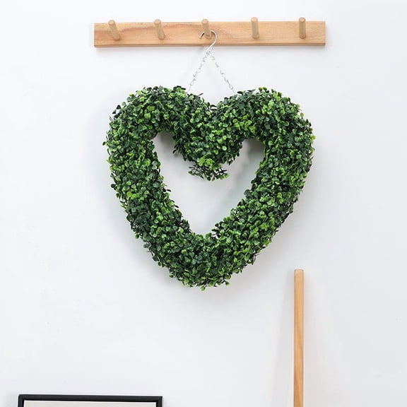 Heart-Shaped Artificial Greenery Wreath - Simulation Garland for Front Door, Outdoor Courtyard & Home Decor - Festive Leafy Wreath for Holiday & Seasonal Accents, 17in/43cm, Green