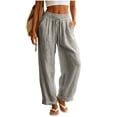 thumbnail image 3 of Women's Linen Cotton Loose Fit Casual Long Pants, Elastic Drawstring High Waist, Soft Pockets & Solid Color, Lounge Summer Business, Womens Trousers Capris | UKHCCC,Gray M, 3 of 9