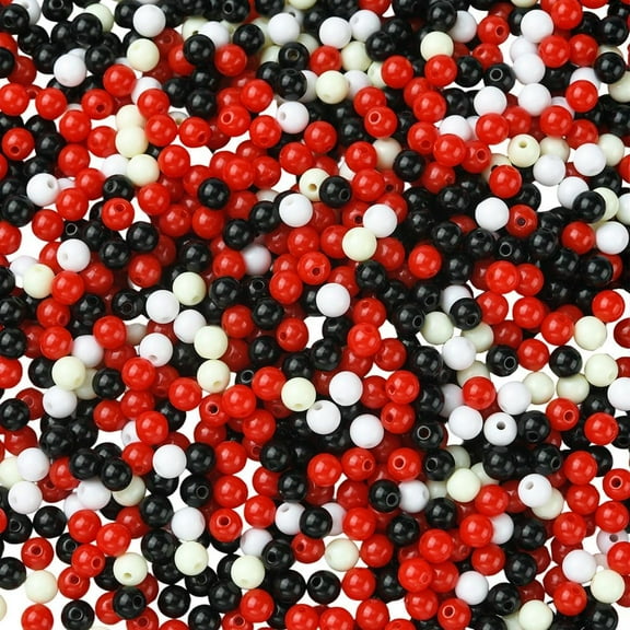 1 Box 1500PCS Red Black White Assorted Acrylic Round Beads with Holes Gum Small Mixed Color Opaque Gumball Plastic Loose Bead for Jewelry Making Bracelet Earring DIY Craft Supply