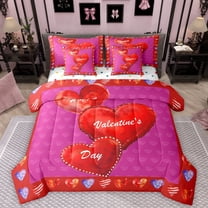 Homewish Red Love Heart Print 7-Piece Twin Bedding Sets For Adults Boys Girls,Happy Valentine'S Day Bedding Comforter Set,Romantic Lover Couple Breathable Sheet Sets,Lightweight Room Decor