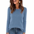 thumbnail image 6 of LYEAA Knit Tops for Women Crewneck Long Sleeve Basic Shirts Lightweight Tee Solid Casual Fall Clothes Sky Blue XL, 6 of 6