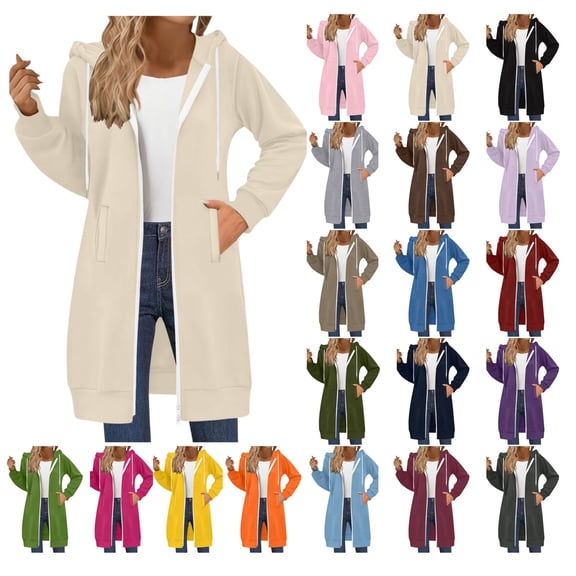 Meichang Women's Zip Up Hoodies Long Sleeve Long Tunic Sweatshirts Oversized Fleece Casual Fall Hooded Jacket Coat with Pockets
