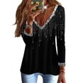 thumbnail image 4 of Sequin Tops for Women Long Sleeve V Neck Thin Going out Tops for Women Fashion Printed Blouses Casual Comfy Tunic Shirts, 4 of 5