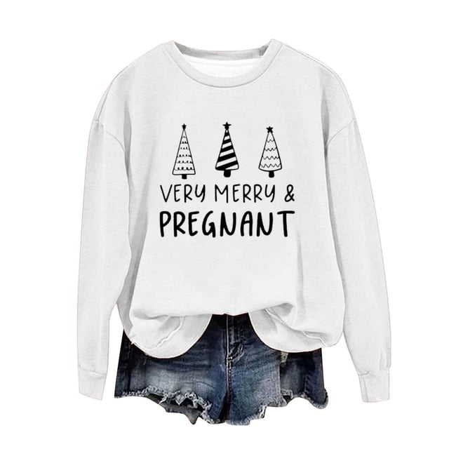 Birdeem Chandail de Noël pour Femmes Col Rond Imprimé Ample Manches Longues Sans Capuche