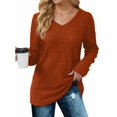 thumbnail image 2 of Blusas de Larga para Mujer, Camisetas con Cuello en V, Suéteres Tipo Túnica Ligeros, Moda Color Caramelo M, 2 of 9