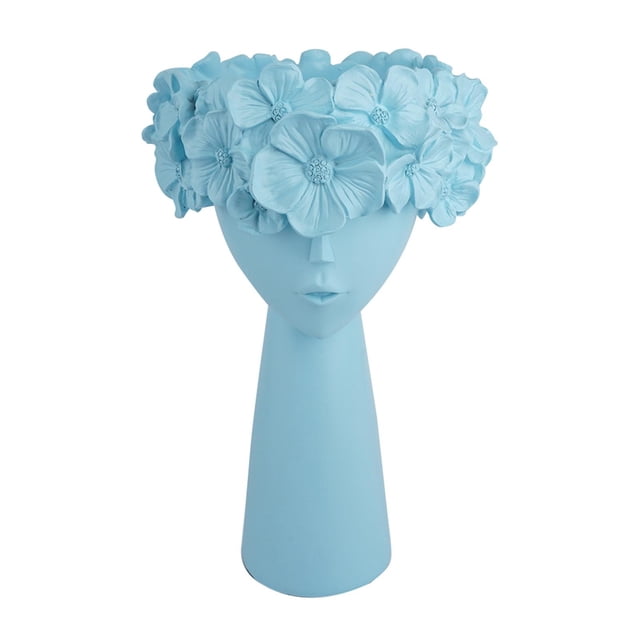 Jarrón de resina Acituna, maceta con forma de retrato, jarrones florales decorativos de mesa modernos Azul