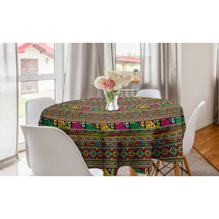 

Tribal Round Tablecloth Design with Colorful Geometrical Details Borders Vector Themed Print Circle Table Cloth Cover for Dining Room Kitchen Decor 60 Multicolor by Ambesonne