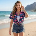 thumbnail image 6 of Womens Hawaiian Shirt Flamingo Short Sleeve Casual Button Down Shirts Beach Tropical Tops, 6 of 8