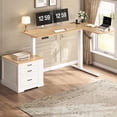 thumbnail image 3 of Height Adjustable L Shaped Electric Standing Desk, 70.9" Farmhouse Office Computer Desk with 3 Drawers, 3 of 7