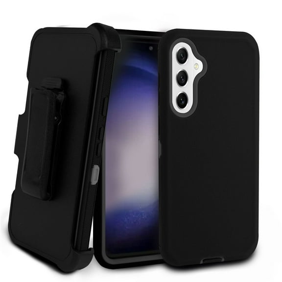 For Samsung Galaxy S23 FE 5G Heavy Duty Multi Layer Case With Built in Screen And Holster Belt Clip - Black