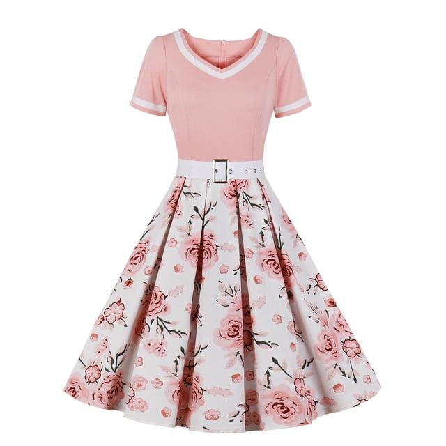 QIPOPIQ Robes de Fête pour Femmes Manches Courtes Imprimé Vintage Ourlet Robe Robe d'Été Offres 2023