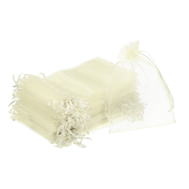 100 piezas de bolsas de organza 3.9x5.9 pulgadas bolsas de favor con cordón color crema blanco