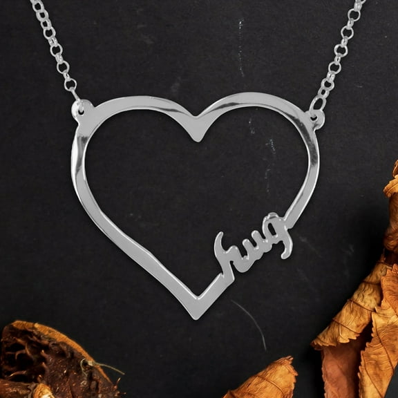 Open Heart "HUG" Necklace in Sterling Silver