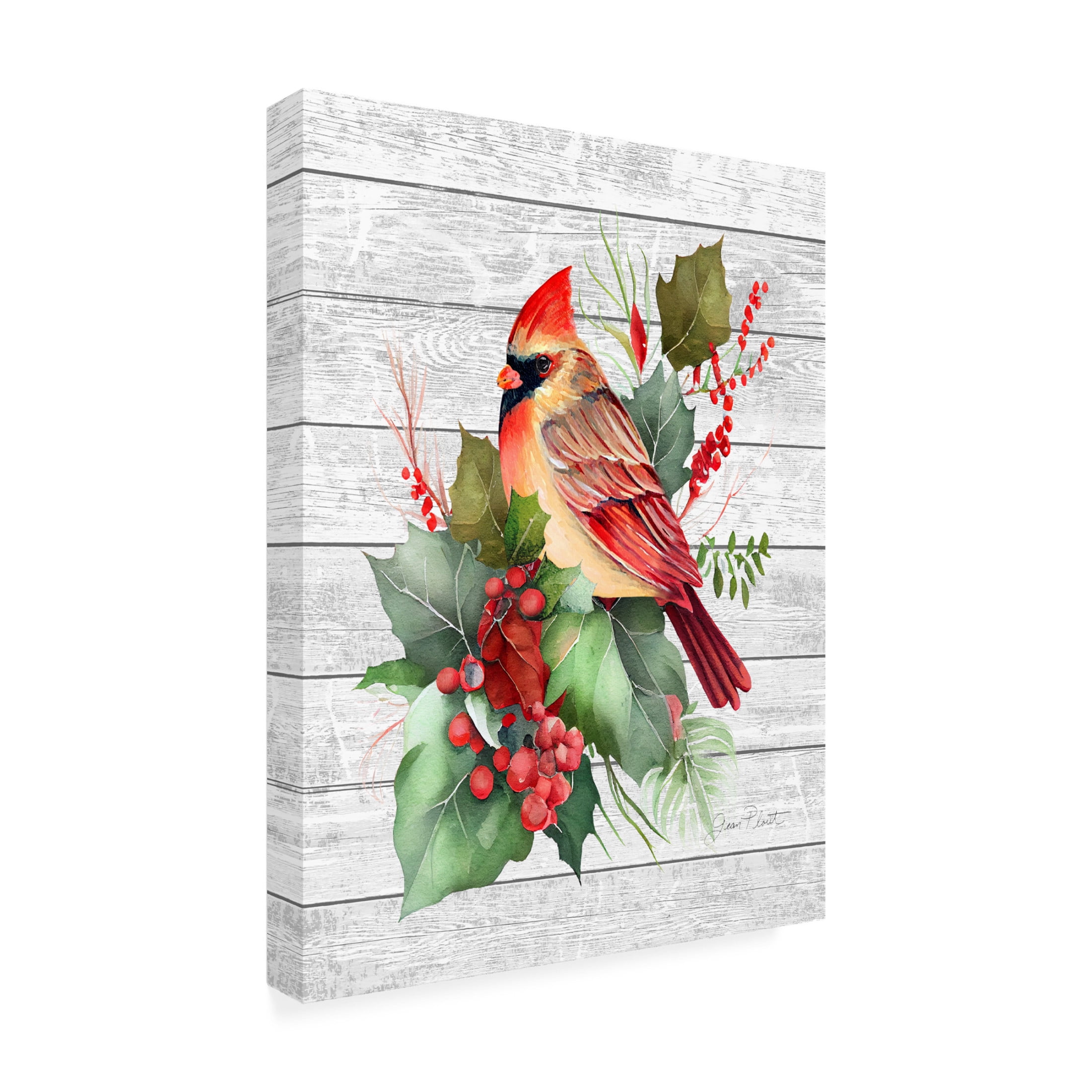 Canvas Wall Art - Jean Plout 'Cardinal Christmas on Shiplap 2' Wall Art for Living Room, Bedroom, or Office Décor by Trademark Fine Art - 18 x 24 Inches
