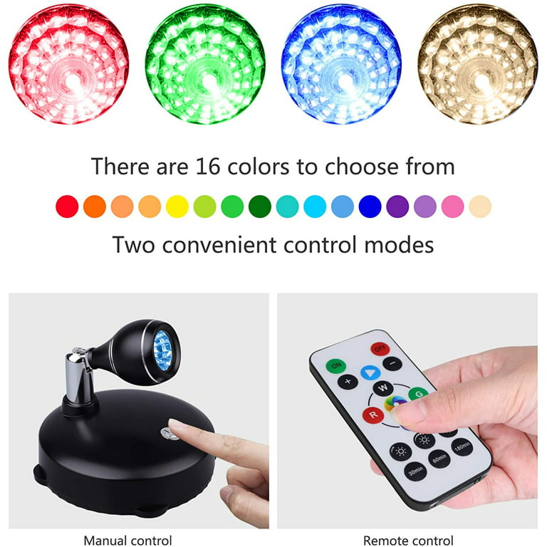 skræmt skolde flov LEASTYLE LED Spot Light Indoor, Battery Operated Led Light Stick up Lights  with Remote, Mini Wireless Spotlight Dimmable Accent Lights for Lighting up  Paintings Pictures(RGB 2 Pack) - Walmart.com