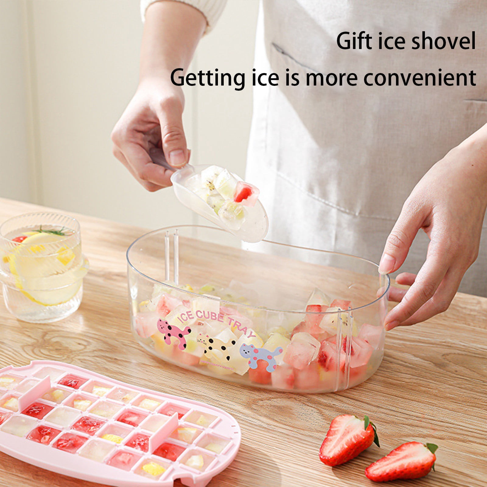 Mold Ice Making Press Refrigerator Ice Box,Household Food Grade Homemade Ice Storage Box with Lid,a Reusable Food Storage Container for Ice Cubes Freezer Organization and Cold Drinks