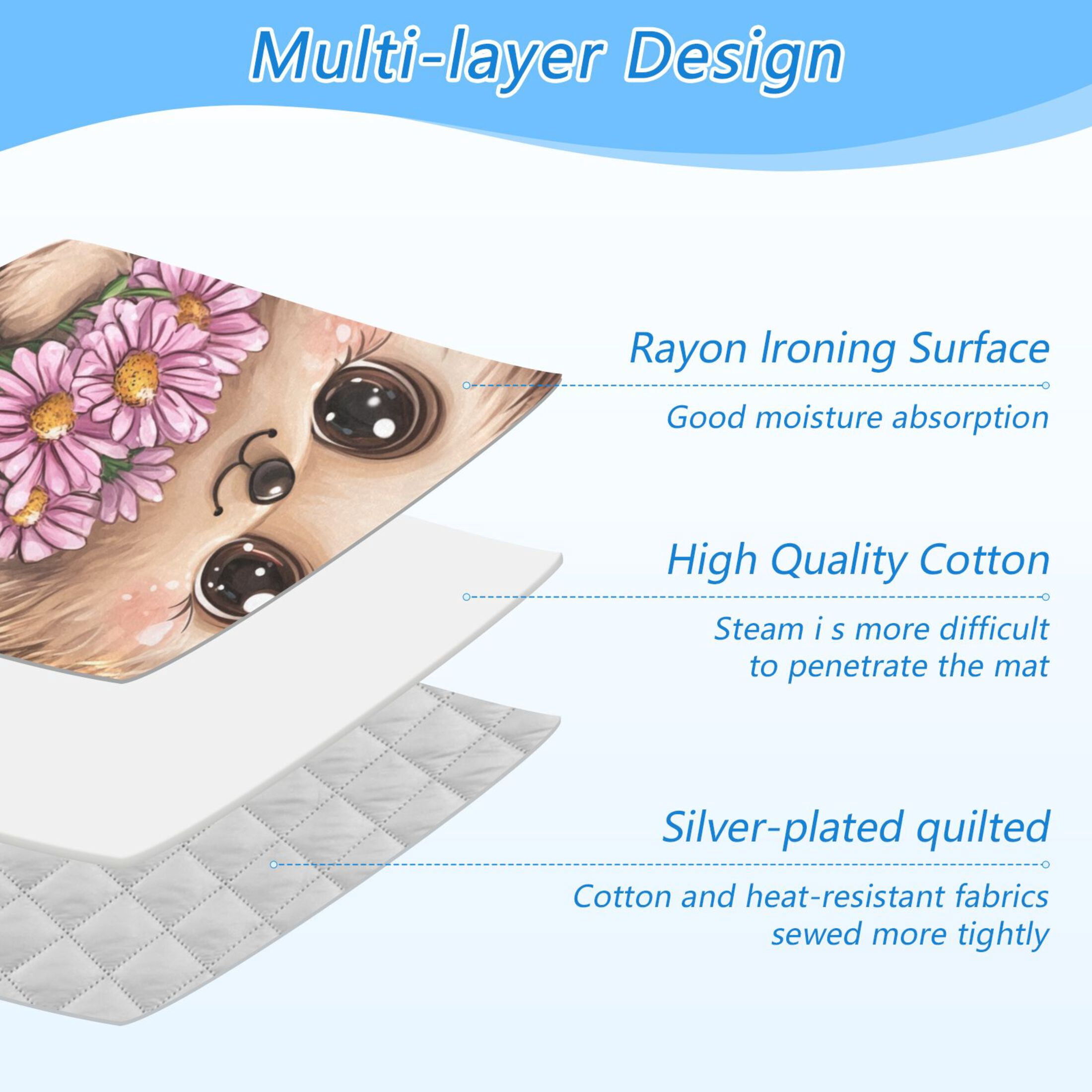 Cute Hedgehog with Big Eyes Ironing Mat Blanket for Table Top Travel Portable Ironing Board Pad 47.2x27.6 Inch