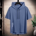 thumbnail image 2 of Short Sleeve Hoodies for Men Cotton Hoodies Summer Sweatshirt Lightweight Breathable Workout Shirts Pullover Blue, 2 of 9