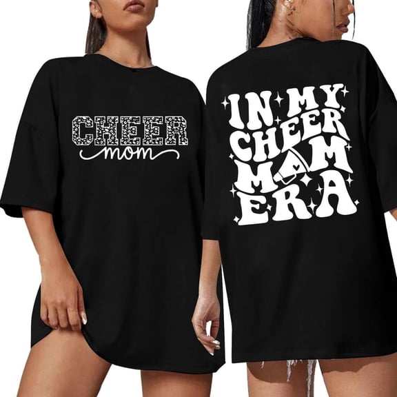 XIAONU Women's Cheer Mom Letter Graphic Tee Short Sleeve Crewneck Pullover T-Shirt Soft Proud Cheerleading Tees