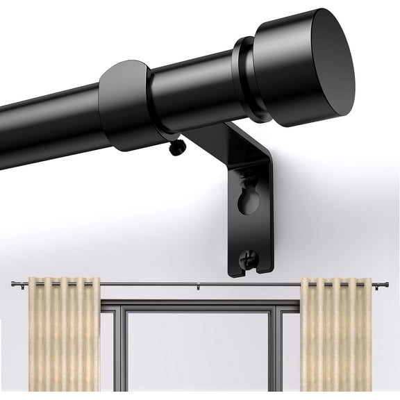 FAGRSA-Black Curtain Rod 17 to 75 or 82 inch Max, Thick Rod, Adjustable and Heavy Duty Curtain Rod for Windows 17 to 78 inch