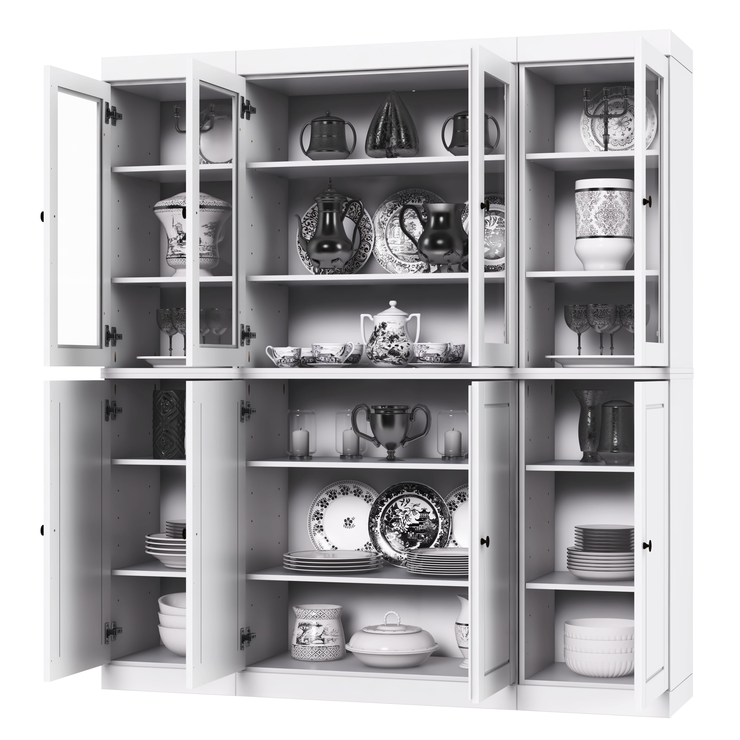 Palace Imports 100% Solid Wood Kitchen Pantry Storage Cabinet with Glass Doors and Adjustable Shelves, White