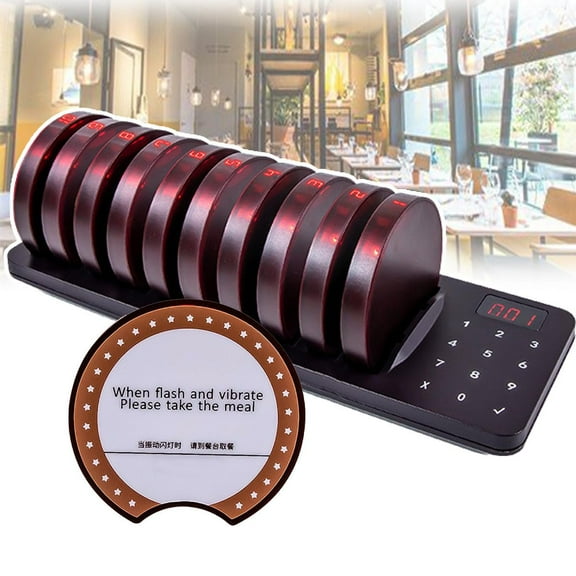 Restaurant Pager System, Wireles Calling System, 999 Channels, 3 Call Modes,Long Standby 20 Hour,10 Coaster Buzzers Dual Charging Base For Restaurant Bar Hotel Cafe Snack Food Court