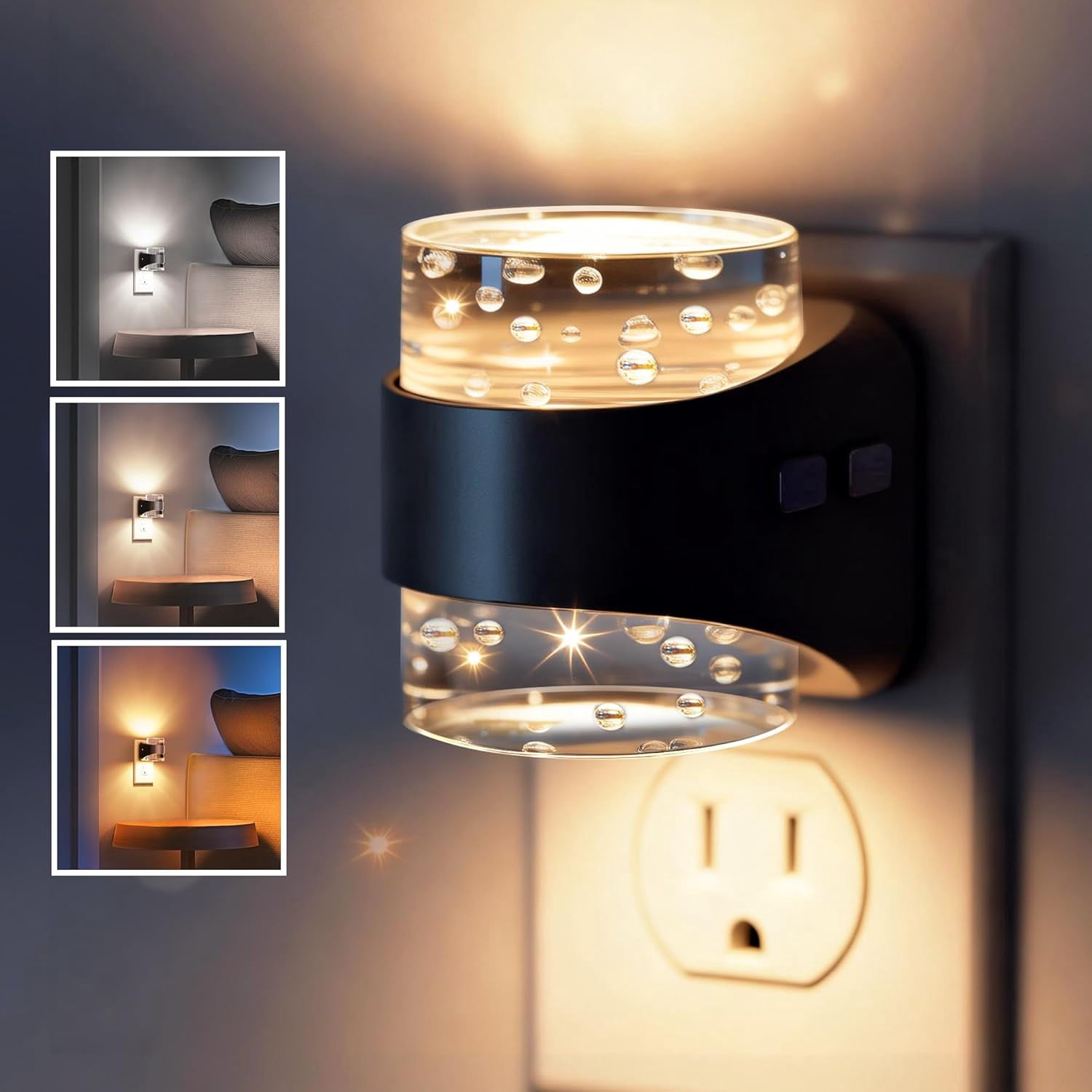RGHJAR-Night Light, Bubble Night Lights Plug into Wall, 3000K/4000k/5000K Adjustable Color Temperature Night Light,Dimmable Nightlights with Dusk to Dawn Sensor for Rooms Bathroom Hallway