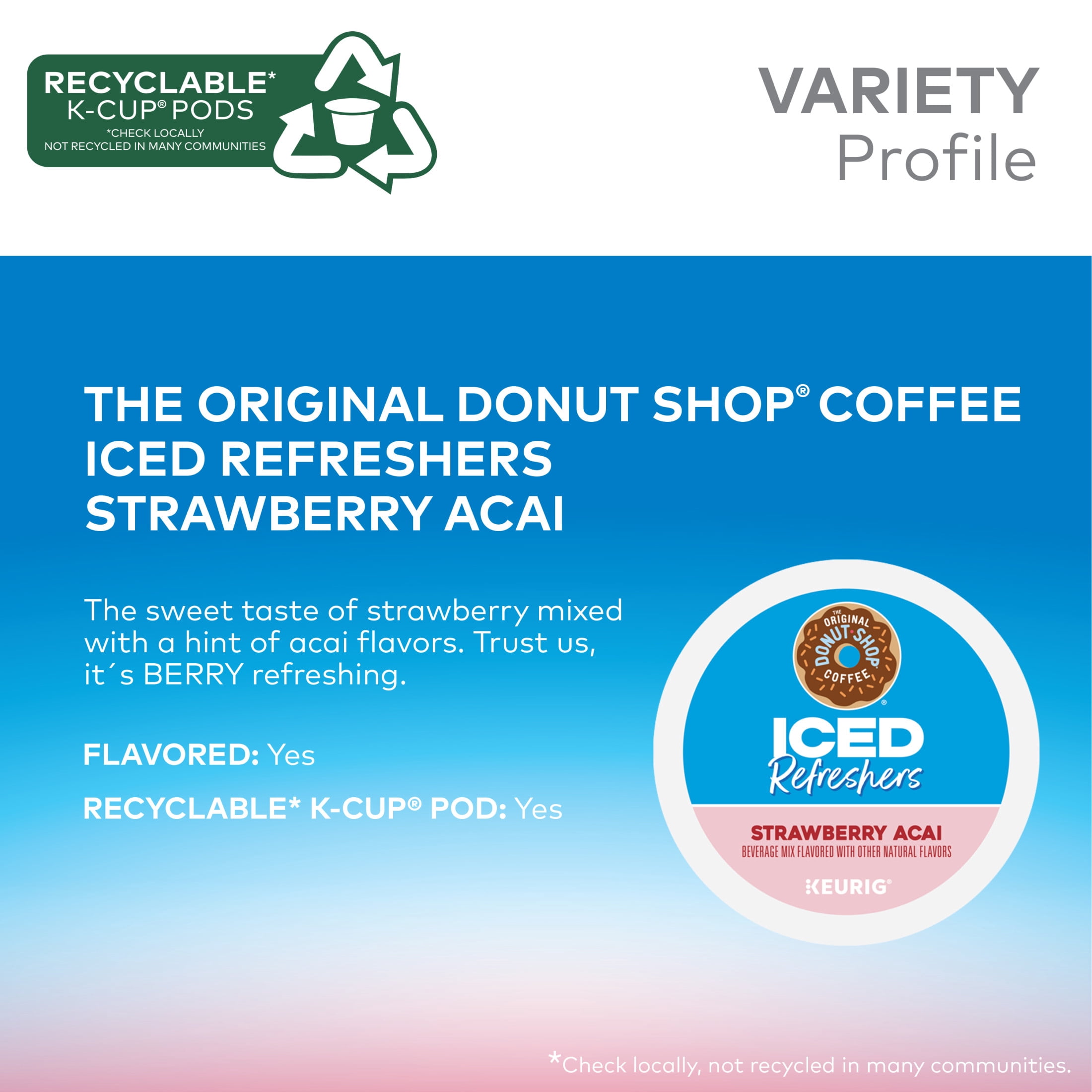 The Original Donut Shop, Iced Refreshers Strawberry Açaí Flavor K-Cup Pods, 10 Count