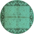 thumbnail image 1 of Ahgly Company Machine Washable Indoor Round Oriental Turquoise Blue Traditional Area Rugs, 8' Round, 1 of 4