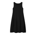 thumbnail image 4 of Summer Dresses for Women Fashion Women Solid Round Neck Sleeveless Beach Dresses Vacation Coverup Pockets DressBlack S, 4 of 9