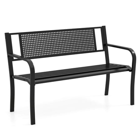 Costway 50" Garden Bench with Patterned Backrest and Curved Armrests for Porch Lawn