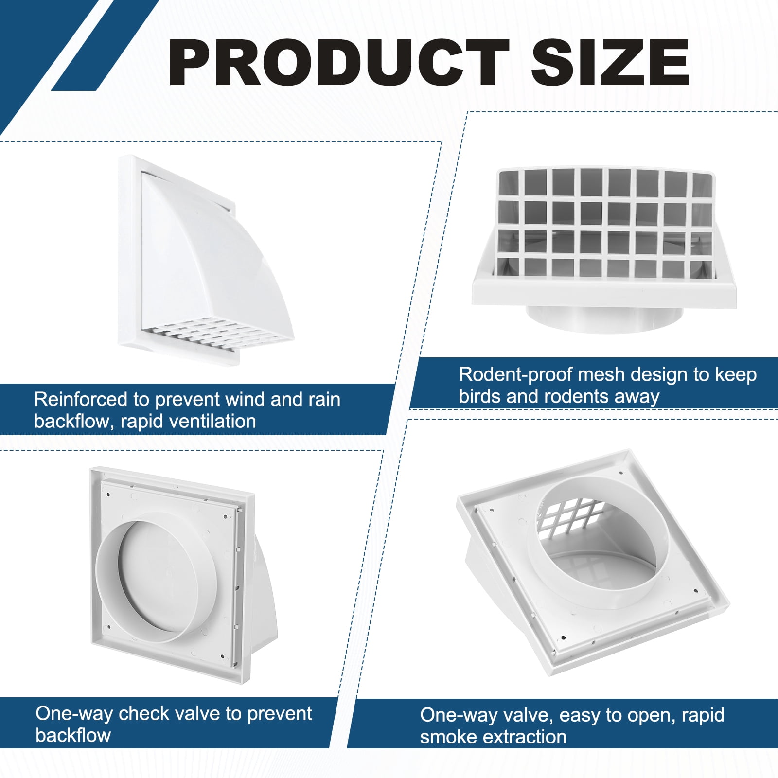Uxcell Dryer Vent Cover  (5" OD)  - Exterior Wall Air Vent Covers ABS Plastic Weatherproof Protection Hood with Backdraft Damper for Kitchen/Bathroom/Garage/Outdoor, White