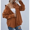 thumbnail image 3 of CILENON Women's Casual Jackets Women's Corduroy Lapel Single Breasted Shirt Long Sleeve Loose Casual Coat (Brown,XL), 3 of 9