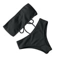 thumbnail image 2 of JoveMarine Women's Solid Color Bandeau Bikini Set Two-Piece Swimsuit with Removable Padded Cups & Wire-Free Bra for Tropical Beach Holiday and Pool Party Black L, 2 of 5