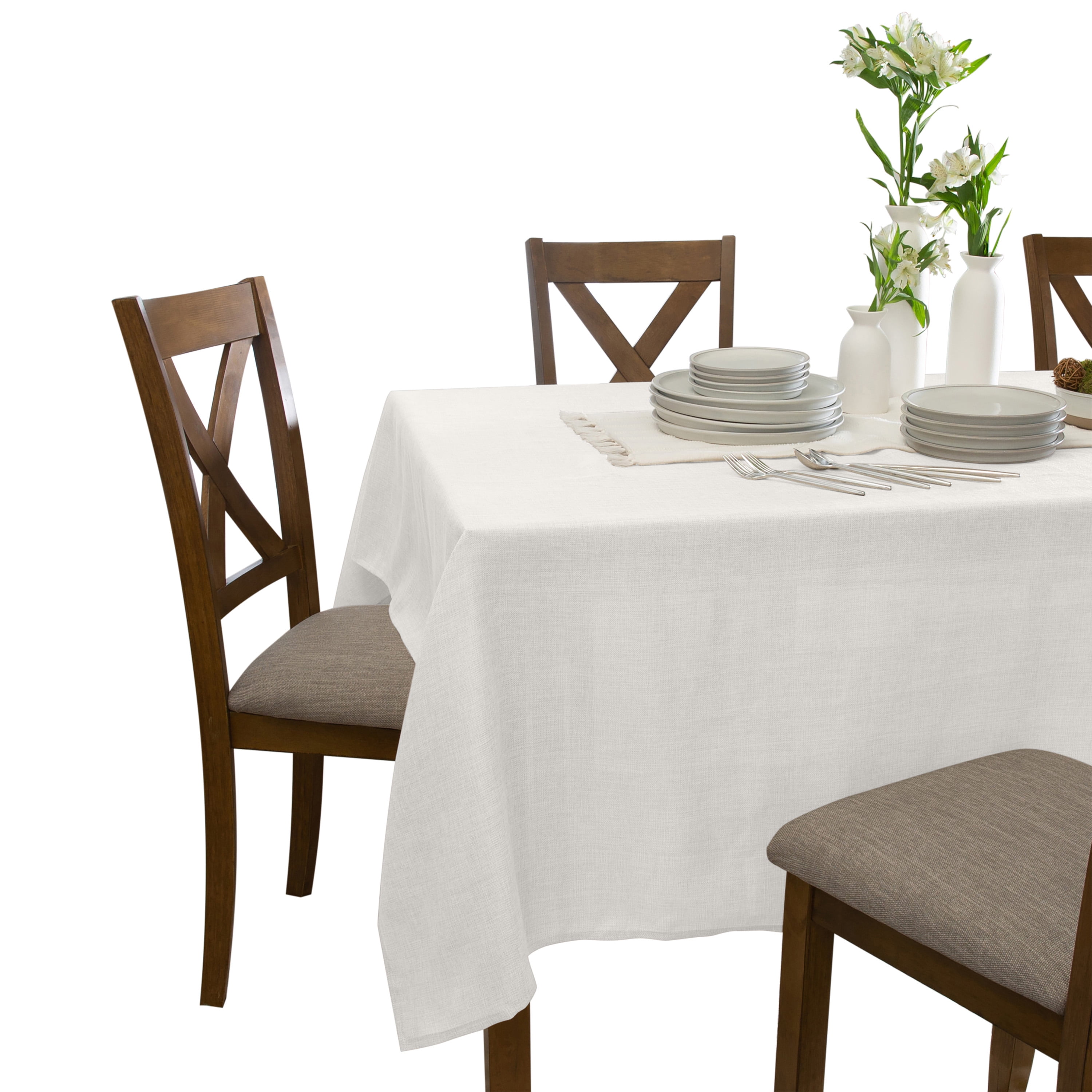 Home Details Chic & Rustic 70"x 90" Rectangle Polyester Tablecloth in White