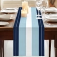 thumbnail image 3 of Navy Blue Aqua Stripe Table Runner, Modern Art Horizontal Striped Washable Cotton Linen Table Runners 72 Inches Long, Dresser Scarf Runner for Dining Tables/TV Stands/Coffee/Cabinets 18''x72'', 3 of 9