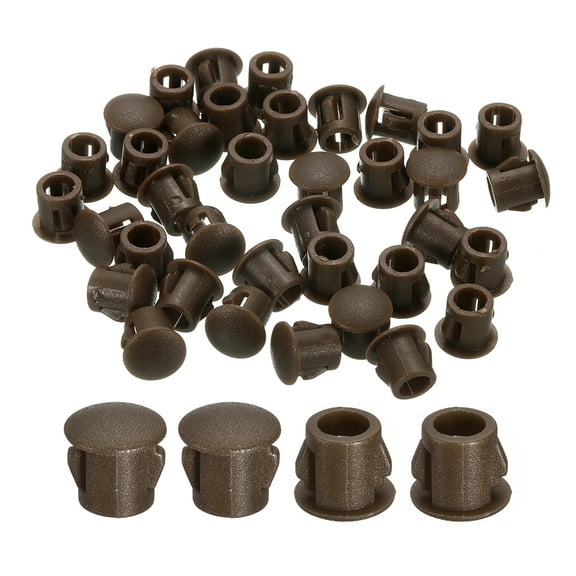 Uxcell 38pack 6mm(1/4")" Nylon Hole Plugs, Flush Type Panel Round Snap In Fastener Knockout Plugs, Brown