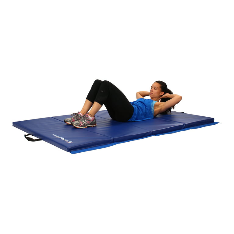 PROSOURCEFIT Tri-Fold Folding Thick Exercise Mat Blue 6 ft. x 4 ft