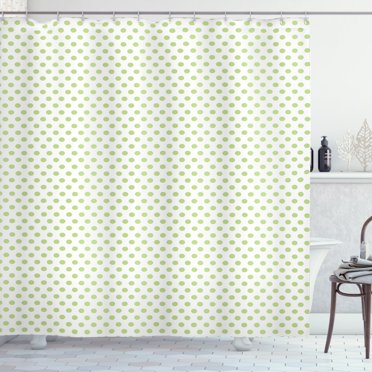 Ambesonne Green Shower Curtain, Vintage Retro Polka Dots, 69"Wx75"L, Pale Green and White