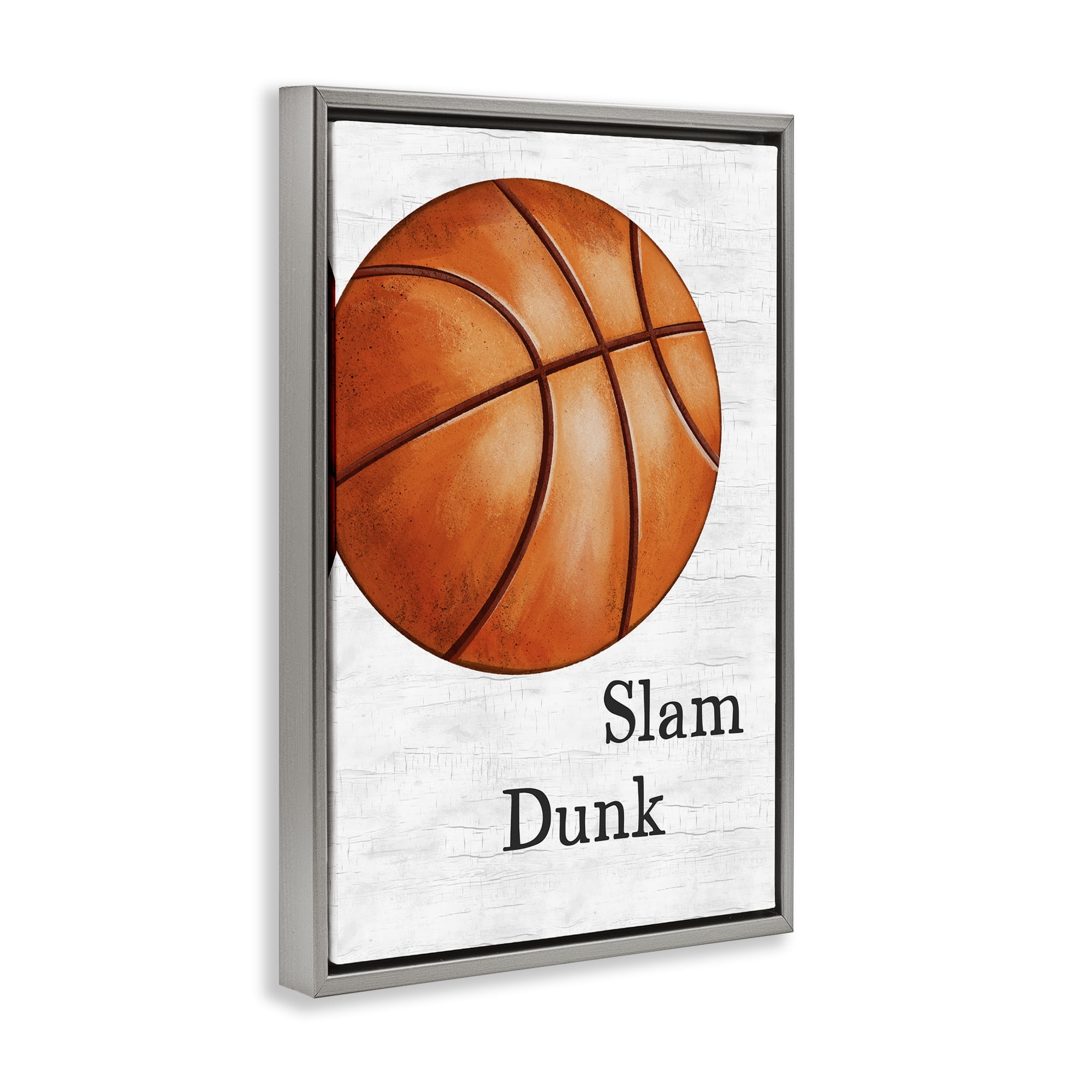 Stupell Industries Slam Dunk Basketball Sports Painting Gray Floater Framed Canvas Art Print Wall Art, 21 x 31