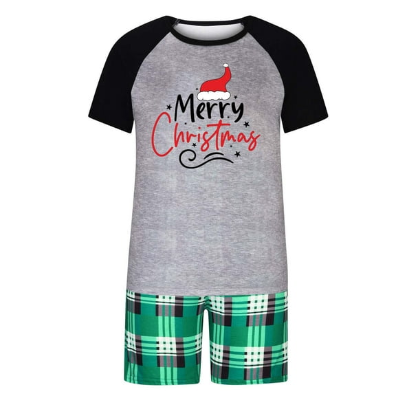 Family Christmas Pajamas Matching Sets Casual Christmas Sleepwear Short Sleeve Top Plaid Shorts Christmas Printed Pajamas Set Dad