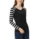 thumbnail image 4 of Camiseta de manga larga de rayas con cuello en V para mujer INSPIRE CHIC S negra, 4 of 6